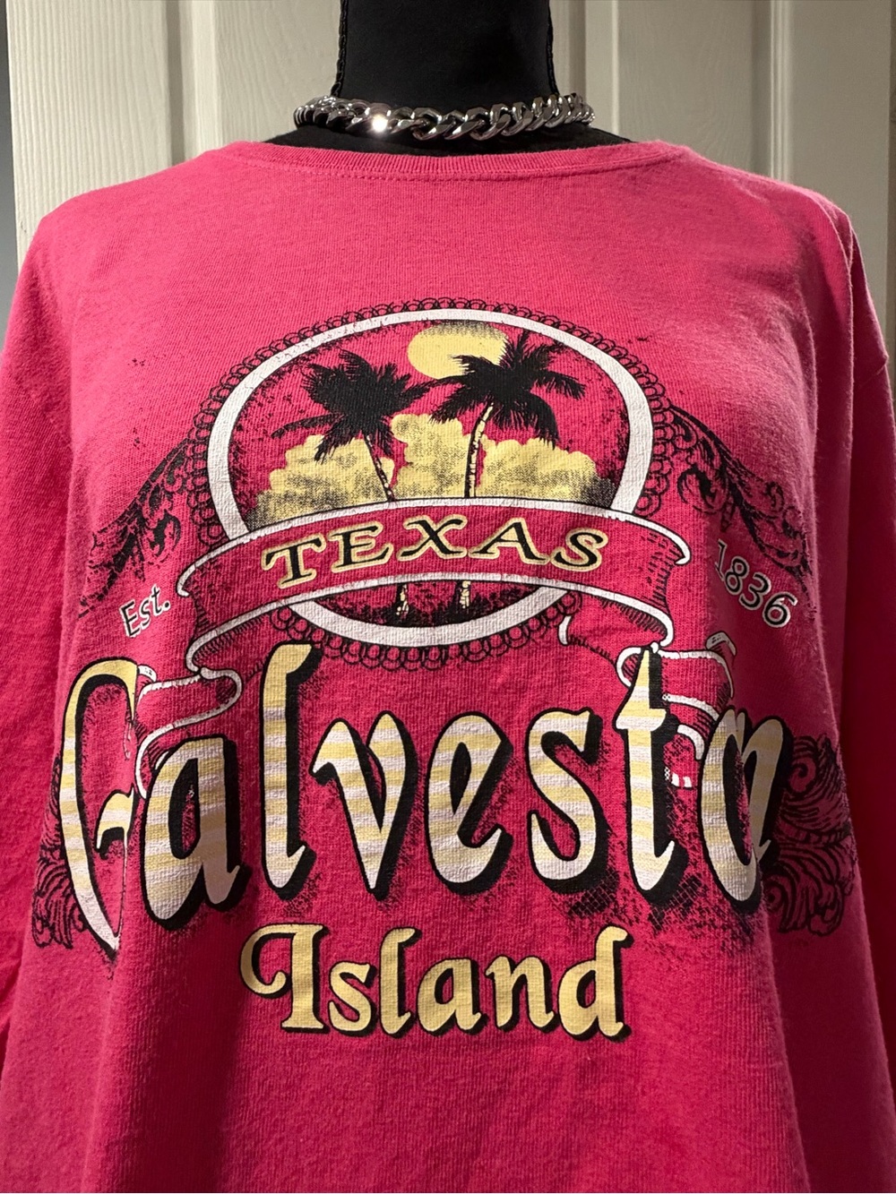 Galveston Island Fucsia Long Sleeve T-Shirt Size XL